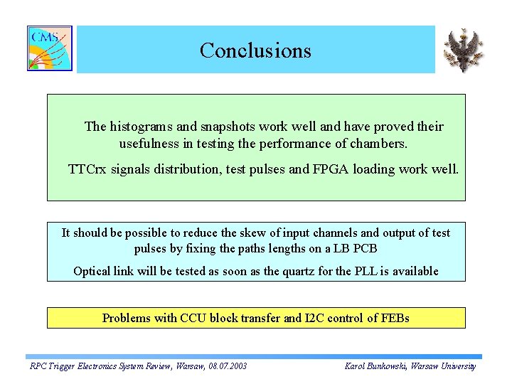 Conclusions The histograms and snapshots work well and have proved their usefulness in testing