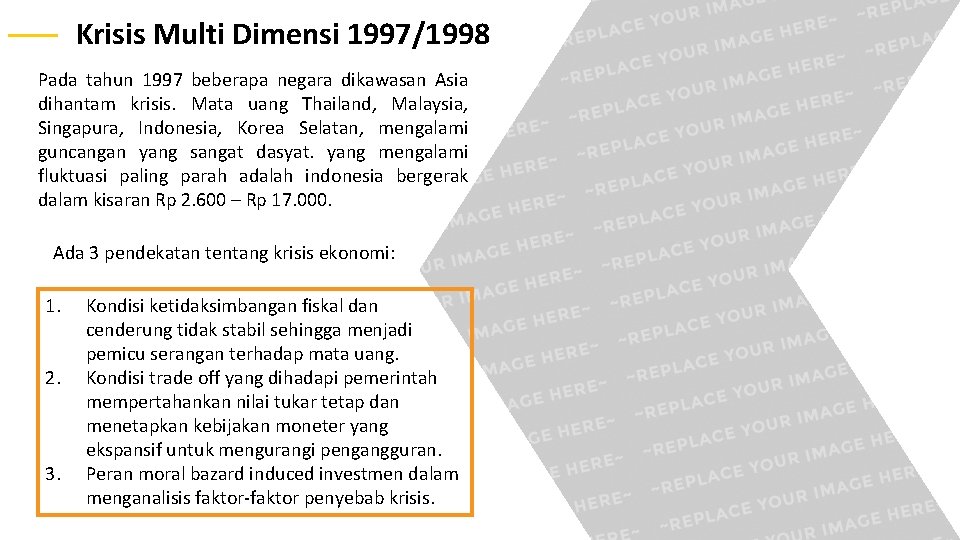 Krisis Multi Dimensi 1997/1998 Pada tahun 1997 beberapa negara dikawasan Asia dihantam krisis. Mata