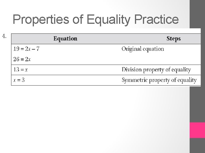 Properties of Equality Practice 