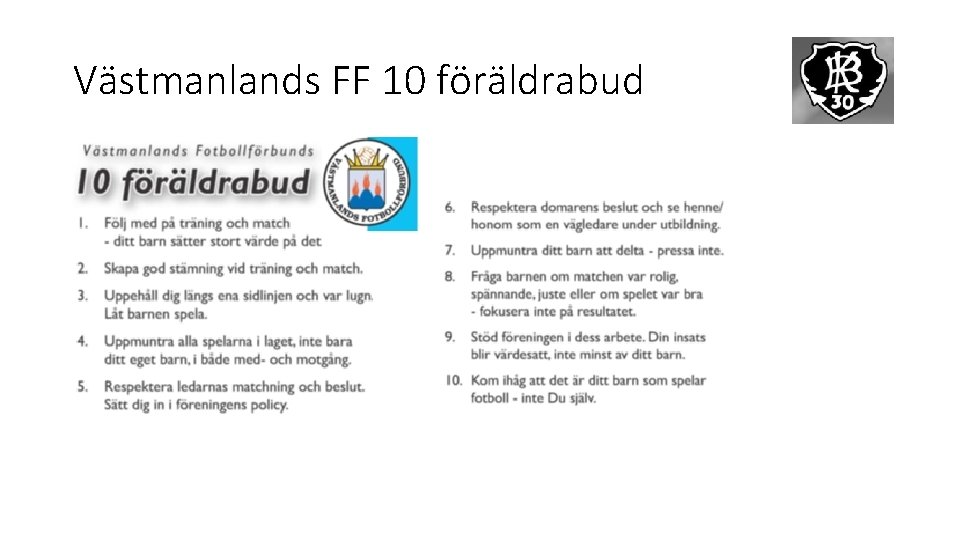 Västmanlands FF 10 föräldrabud 