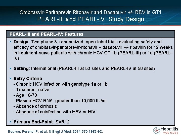 Ombitasvir-Paritaprevir-Ritonavir and Dasabuvir +/- RBV in GT 1 PEARL-III and PEARL-IV: Study Design PEARL-III