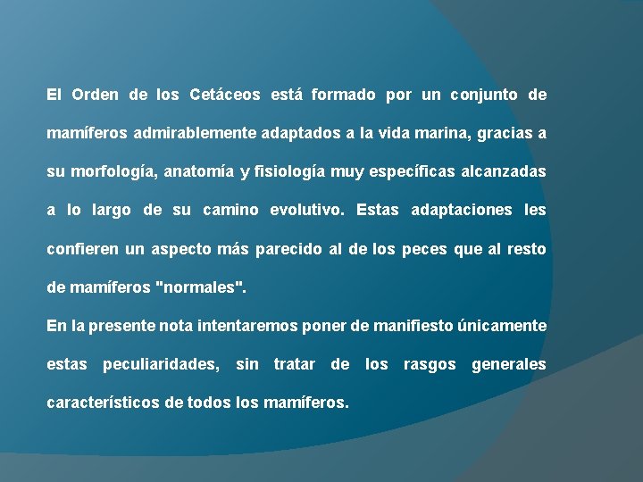 El Orden de los Cetáceos está formado por un conjunto de mamíferos admirablemente adaptados