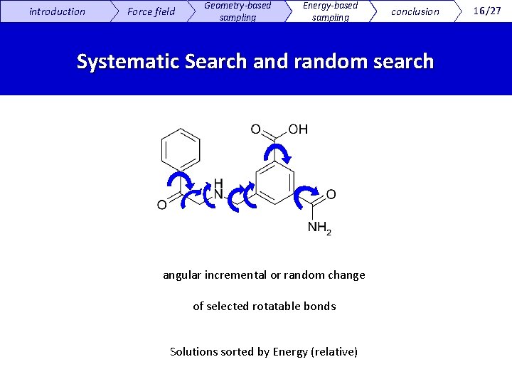 introduction Force field Geometry-based sampling Energy-based sampling conclusion Systematic Search and random search angular