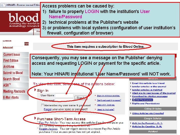 Access problems can be caused by: 1) failure to properly LOGIN with the institution's