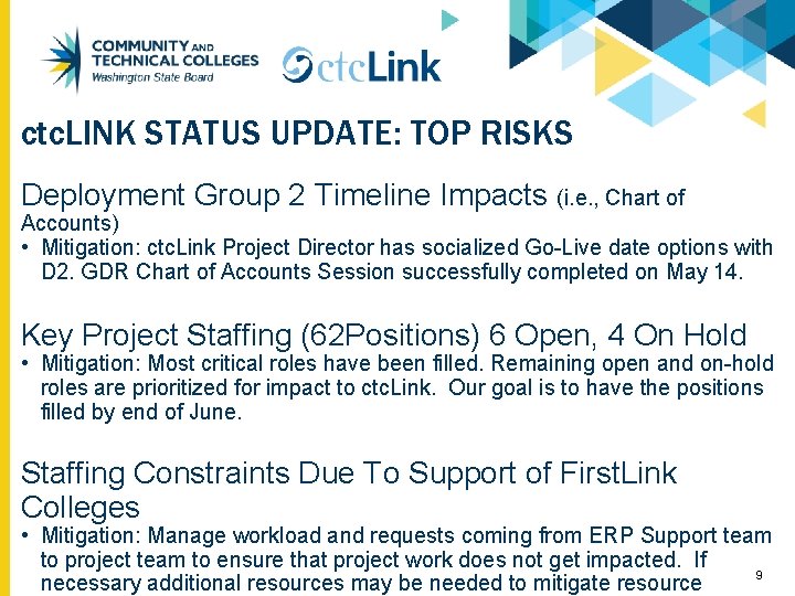 ctc. LINK STATUS UPDATE: TOP RISKS Deployment Group 2 Timeline Impacts (i. e. ,