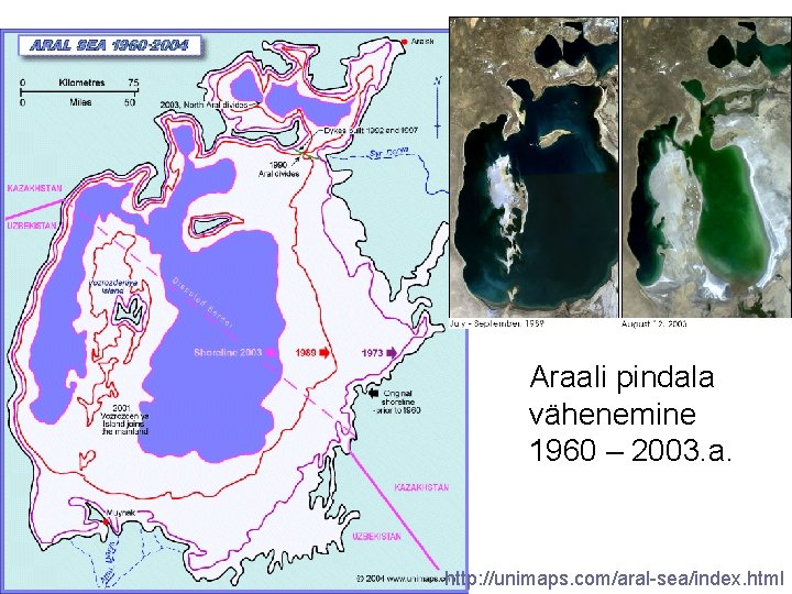 Araali pindala vähenemine 1960 – 2003. a. http: //unimaps. com/aral-sea/index. html 