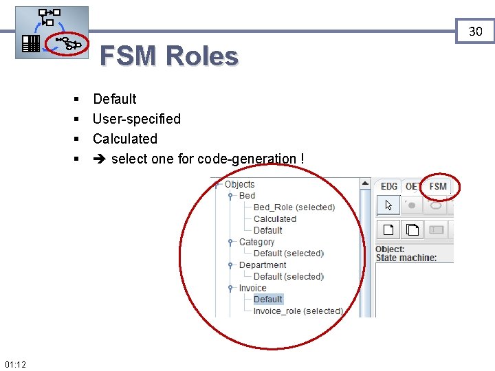 30 FSM Roles § § 01: 12 Default User-specified Calculated select one for code-generation