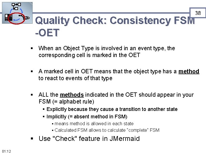 38 Quality Check: Consistency FSM -OET § When an Object Type is involved in