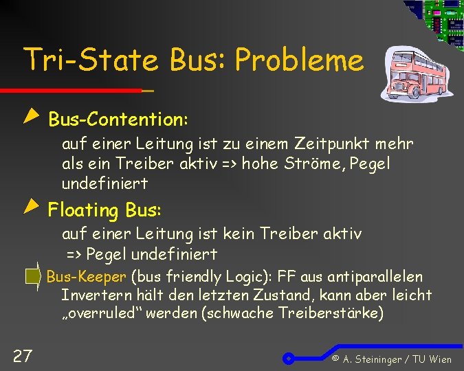 Tri-State Bus: Probleme Bus-Contention: auf einer Leitung ist zu einem Zeitpunkt mehr als ein