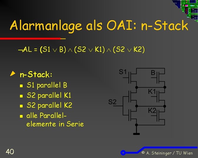 Alarmanlage als OAI: n-Stack AL = (S 1 B) (S 2 K 1) (S