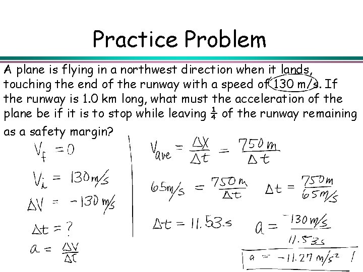 Practice Problem A plane is flying in a northwest direction when it lands, touching