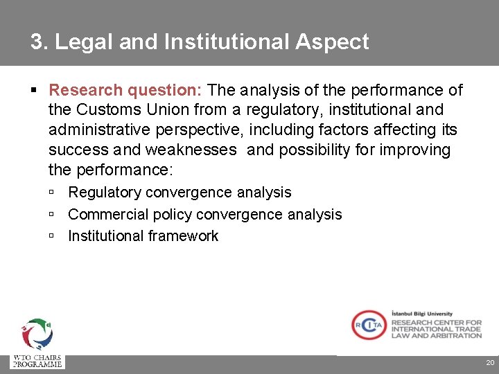 3. Legal and Institutional Aspect Research question: The analysis of the performance of the