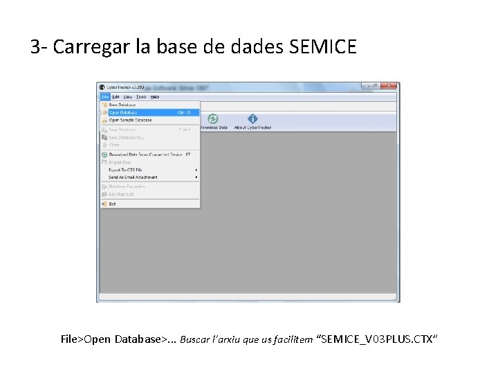 3 - Carregar la base de dades SEMICE File>Open Database>. . . Buscar l’arxiu