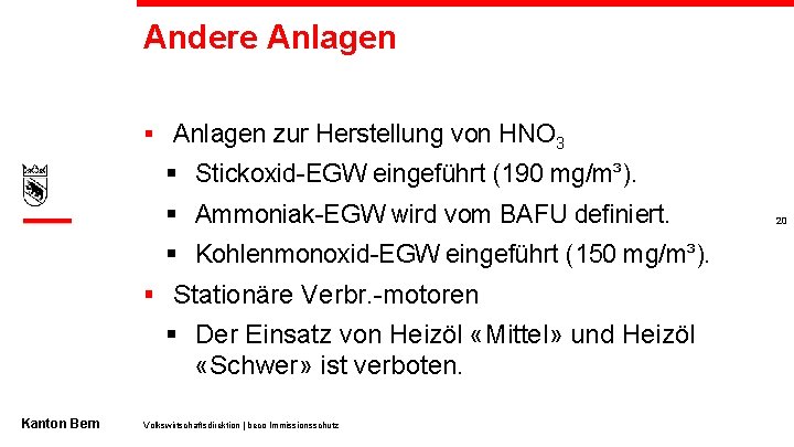 Andere Anlagen § Anlagen zur Herstellung von HNO 3 § Stickoxid-EGW eingeführt (190 mg/m³).