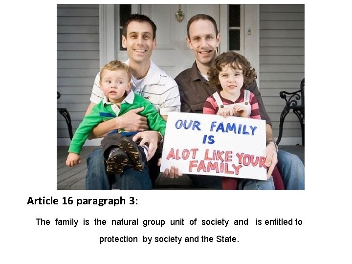 Article 16 paragraph 3: The family is the natural group unit of society and