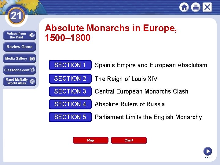 Absolute Monarchs in Europe, 1500– 1800 SECTION 1 Spain’s Empire and European Absolutism SECTION Absolute Monarchs in Europe, 1500– 1800 SECTION 1 Spain’s Empire and European Absolutism SECTION