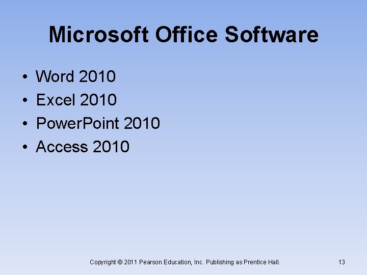 Microsoft Office Software • • Word 2010 Excel 2010 Power. Point 2010 Access 2010