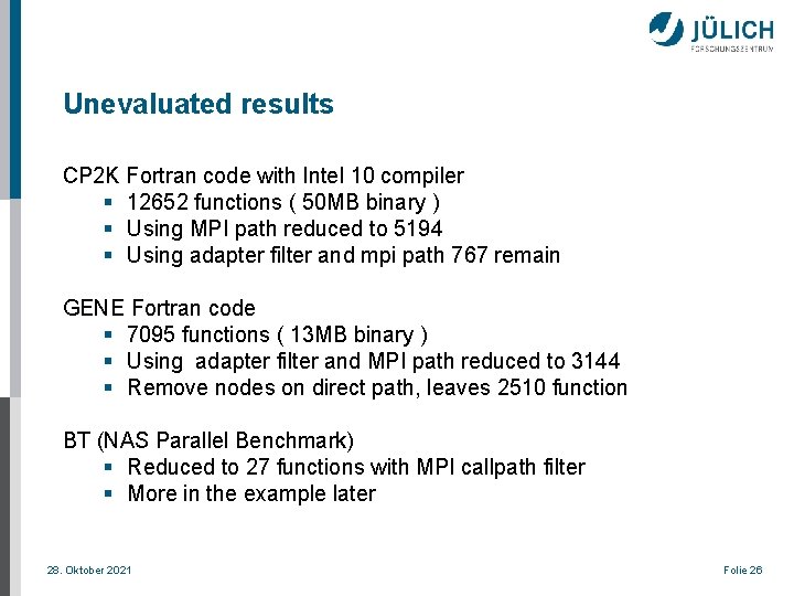 Unevaluated results CP 2 K Fortran code with Intel 10 compiler § 12652 functions