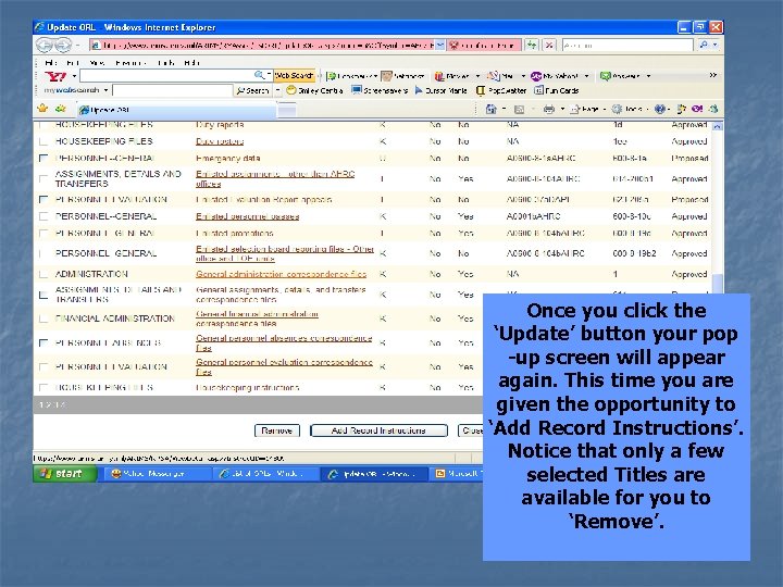 Once you click the ‘Update’ button your pop -up screen will appear again. This