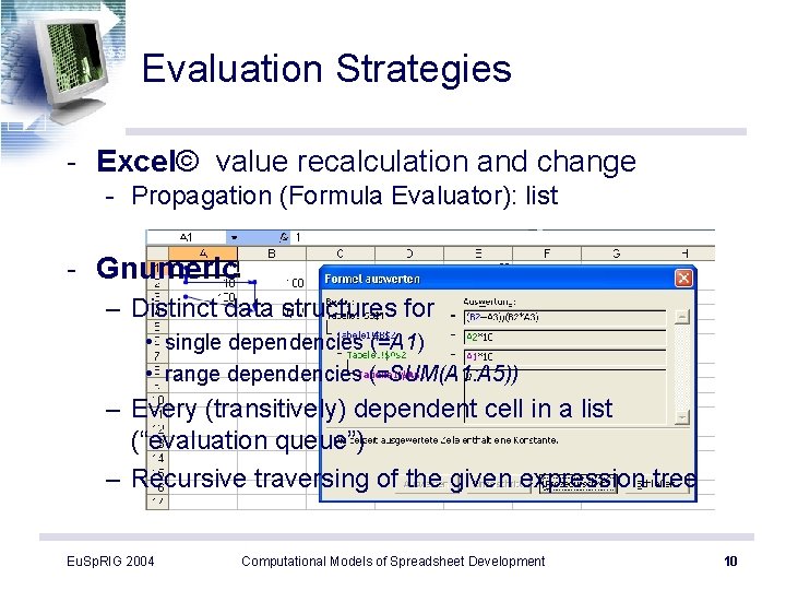 Evaluation Strategies - Excel© value recalculation and change - Propagation (Formula Evaluator): list -
