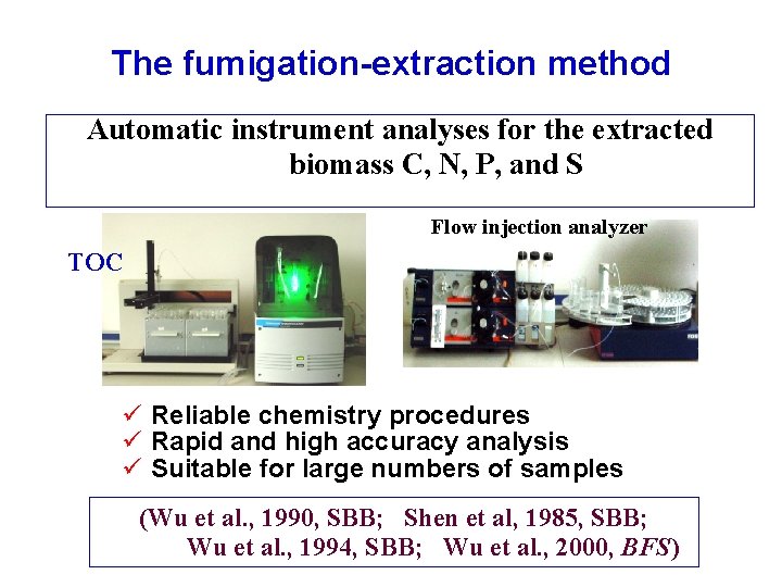 The fumigation-extraction method Automatic instrument analyses for the extracted biomass C, N, P, and