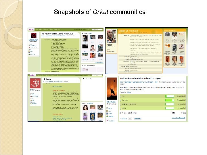 Snapshots of Orkut communities 