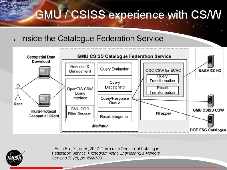 GMU / CSISS experience with CS/W ● Inside the Catalogue Federation Service - From