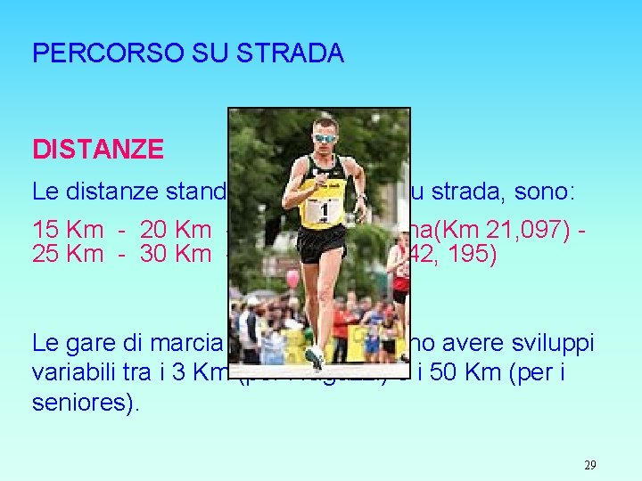 PERCORSO SU STRADA DISTANZE Le distanze standard delle corse su strada, sono: 15 Km