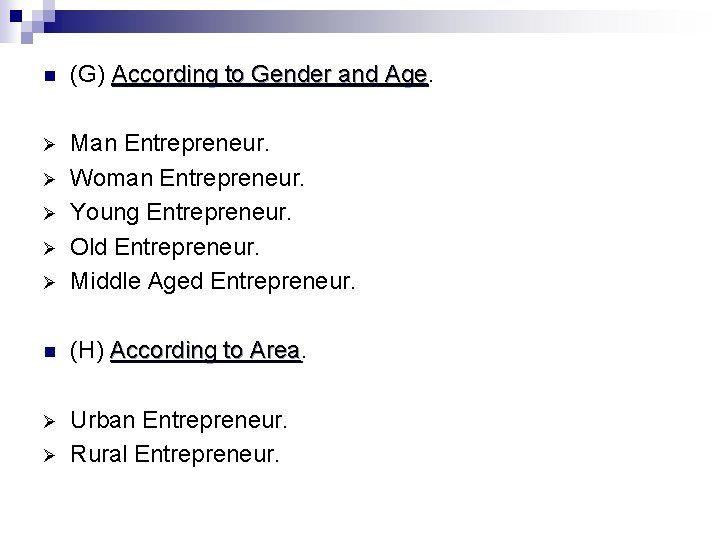 n (G) According to Gender and Age Ø Ø Man Entrepreneur. Woman Entrepreneur. Young