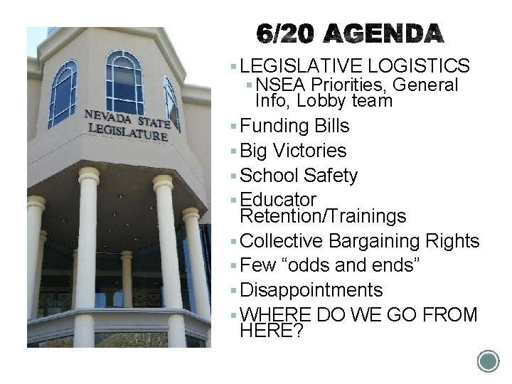 § LEGISLATIVE LOGISTICS § NSEA Priorities, General Info, Lobby team § Funding Bills §