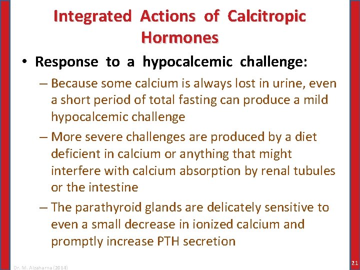 Integrated Actions of Calcitropic Hormones • Response to a hypocalcemic challenge: – Because some