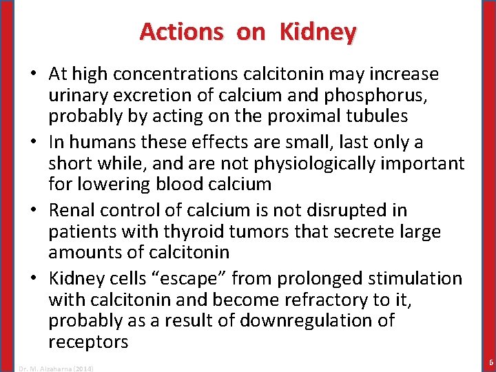 Actions on Kidney • At high concentrations calcitonin may increase urinary excretion of calcium