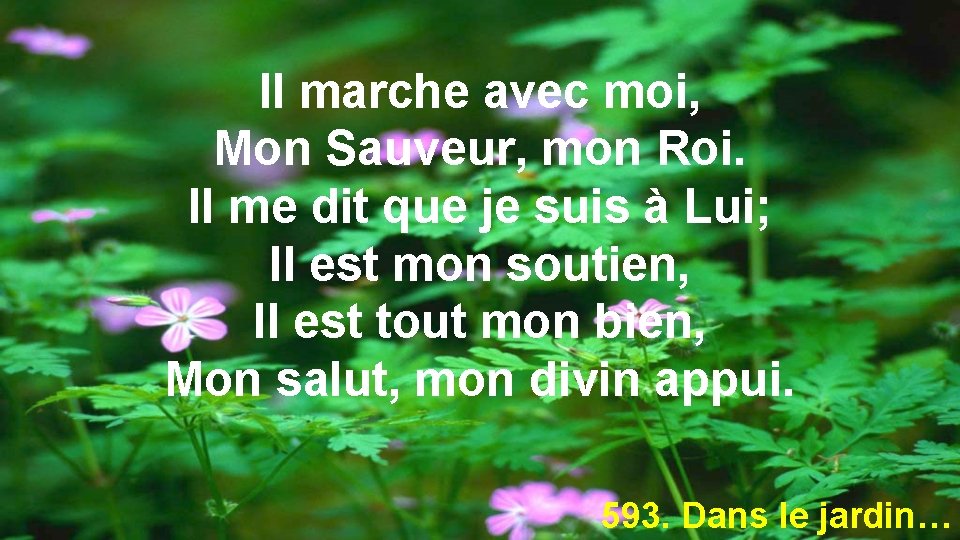 Il marche avec moi, Mon Sauveur, mon Roi. Il me dit que je suis