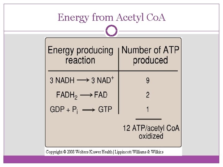 Energy from Acetyl Co. A 