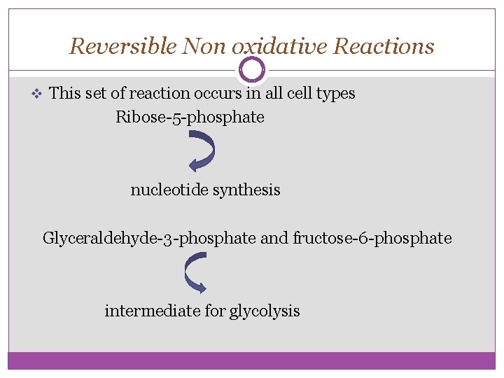 Reversible Non oxidative Reactions v This set of reaction occurs in all cell types