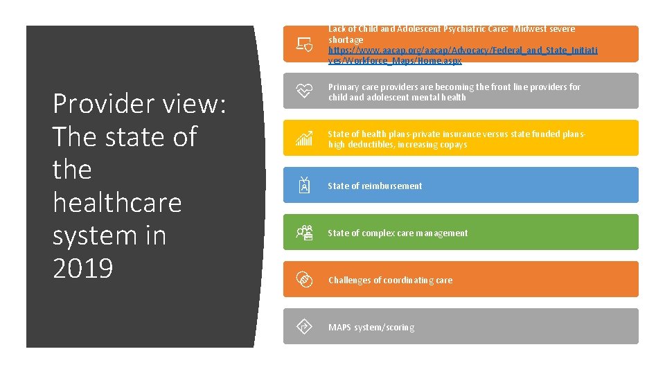 Lack of Child and Adolescent Psychiatric Care: Midwest severe shortage https: //www. aacap. org/aacap/Advocacy/Federal_and_State_Initiati