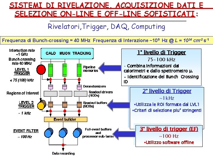 SISTEMI DI RIVELAZIONE, ACQUISIZIONE DATI E SELEZIONE ON-LINE E OFF-LINE SOFISTICATI: Rivelatori, Trigger, DAQ,