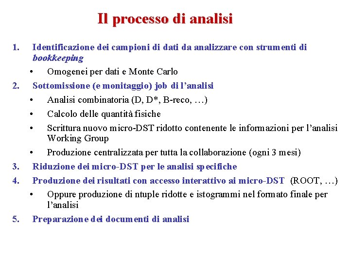 Il processo di analisi 1. 2. 3. 4. 5. Identificazione dei campioni di dati