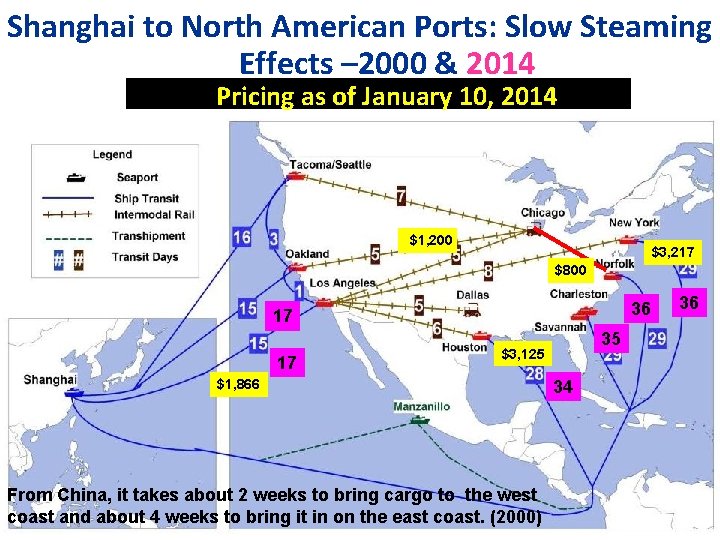 Shanghai to North American Ports: Slow Steaming Effects – 2000 & 2014 Pricing as