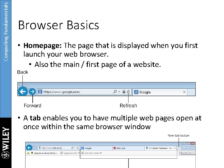 Computing Fundamentals Browser Basics • Homepage: The page that is displayed when you first