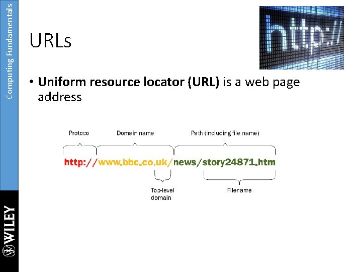 Computing Fundamentals URLs • Uniform resource locator (URL) is a web page address 