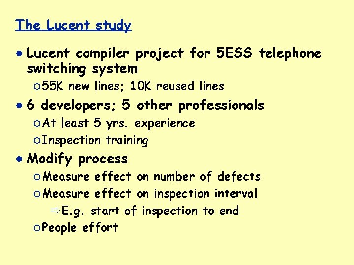The Lucent study Lucent compiler project for 5 ESS telephone switching system ¡ 55