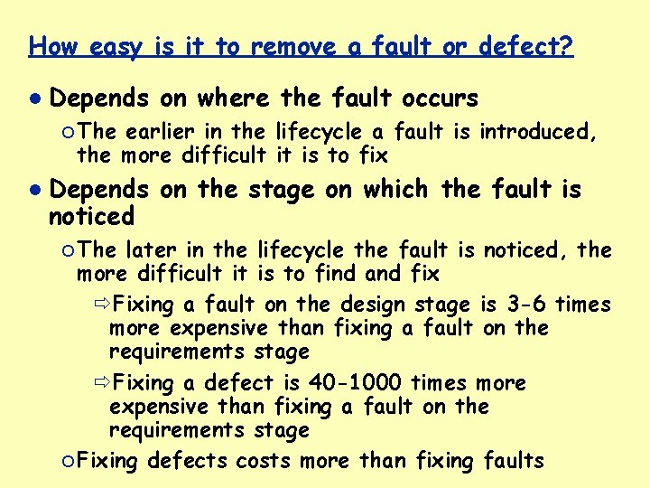 How easy is it to remove a fault or defect? Depends on where the
