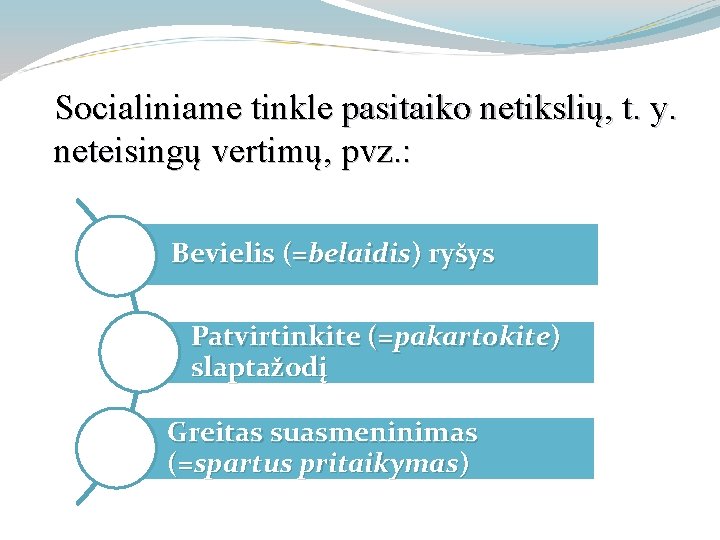 Socialiniame tinkle pasitaiko netikslių, t. y. neteisingų vertimų, pvz. : Bevielis (=belaidis) ryšys Patvirtinkite