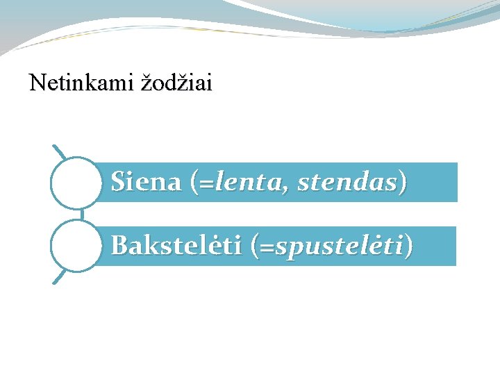 Netinkami žodžiai Siena (=lenta, stendas) Bakstelėti (=spustelėti) 