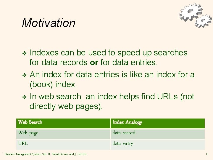 Motivation Indexes can be used to speed up searches for data records or for