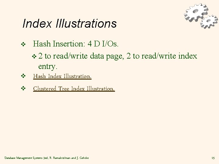 Index Illustrations v v v Hash Insertion: 4 D I/Os. v 2 to read/write