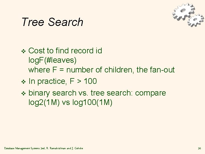 Tree Search Cost to find record id log. F(#leaves) where F = number of
