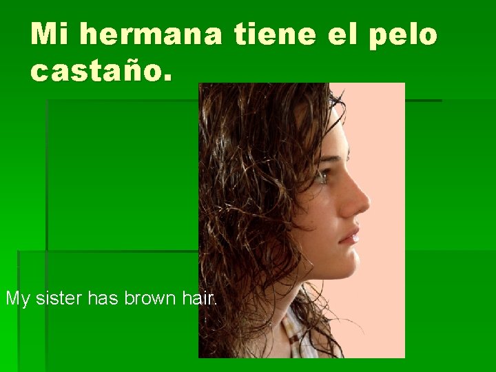 Mi hermana tiene el pelo castaño. My sister has brown hair. 