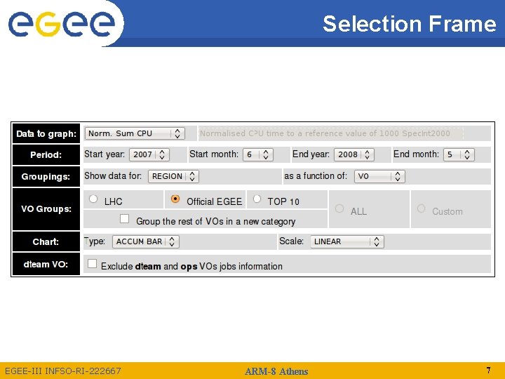 Selection Frame EGEE-III INFSO-RI-222667 ARM-8 Athens 7 